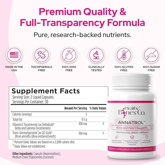 Annatrol Bone & Heart Wellness | Premium Annatto Tocotrienols & Geranylgeraniol (GG) Vitamin E Complex | Advanced Nutritional Formula for Daily Wellness