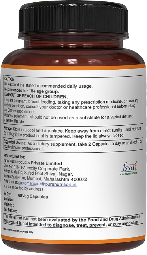 Pure Nutrition Curcumin Turmeric Supplement, 95% Curcuminoids & Piperine 95% | Supports Inflammation Response| Non-GMO | 60 Veg Capsules