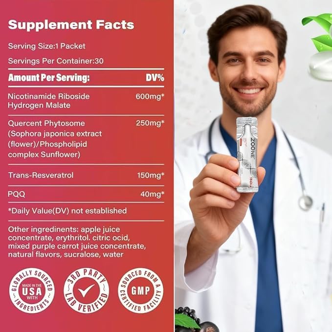 NAD Resveratrol Supplement, NAD+ Liquid Supplement 1000mg, with Nicotinamide Riboside, Resveratrol & PQQ, NAD Supplements for Men & Women, Healthy Aging & Boosts Cellular Energy – 60 Packs