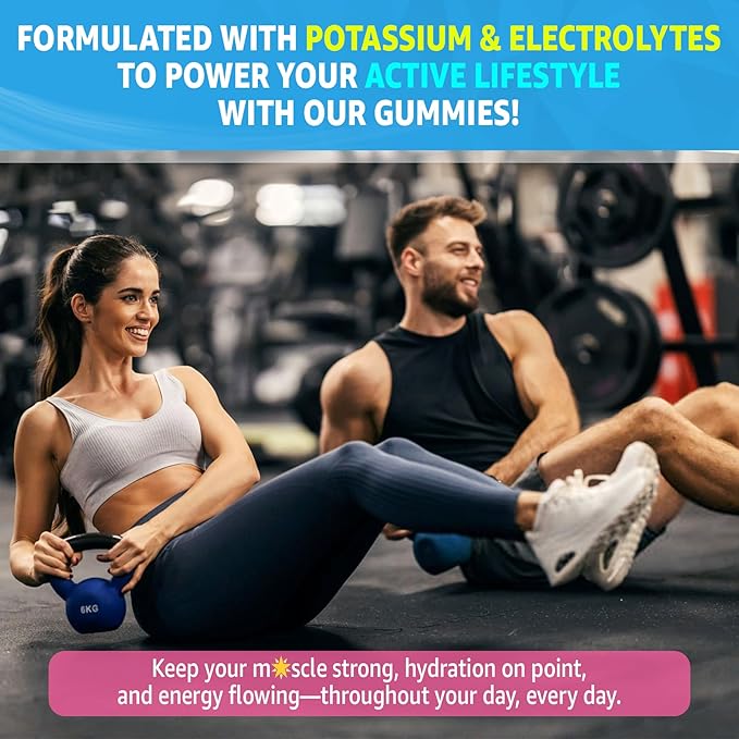 Potassium Citrate Gummies 1666mg for Adults - Potassium Supplement, Magnesium Glycinate, Zinc, B6, B12 & C – Electrolyte Gummies for Energy, Recovery & Leg Cramps, Vegan 120 Cts