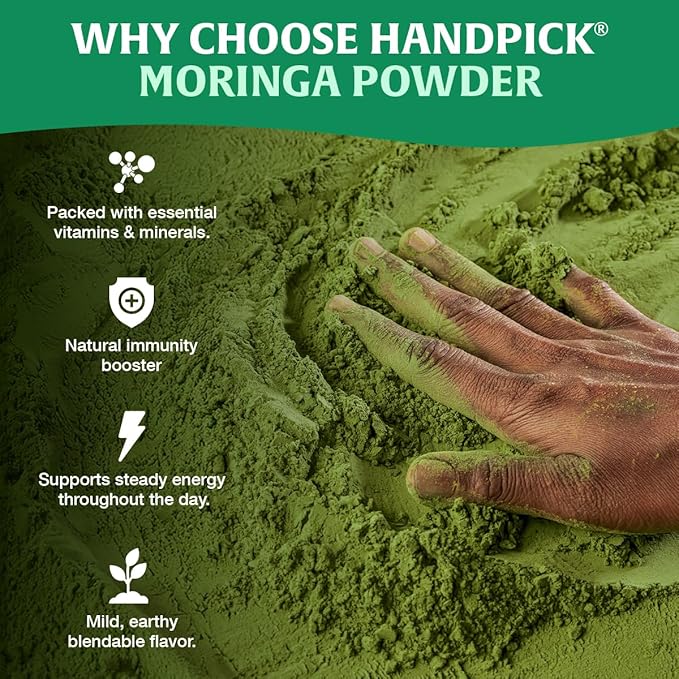HANDPICK USDA Organic Moringa Powder (397g/14oz) Pure Moringa Oleifera Leaf Powder | Authentic Indian Origin | Gluten Free, Non-GMO | Perfect for Smoothies, Drinks, Tea & Recipes