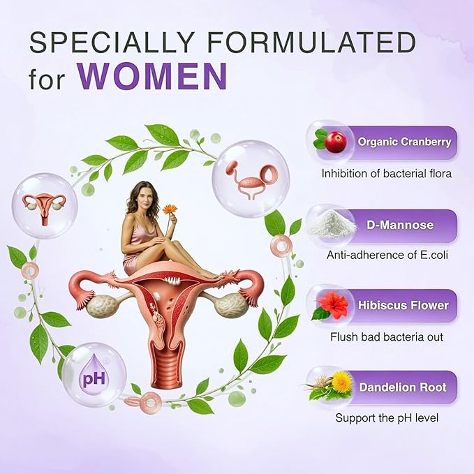 Feminine Probiotics for Women–Vaginal Odor Flora Control & pH Balance, 100 Billion CFU, 32 Strains, Organic Cranberry Extract + D-Mannose Prebiotic for Healthy Gut UTI PMS Yeast Support. 60 Vegan Caps