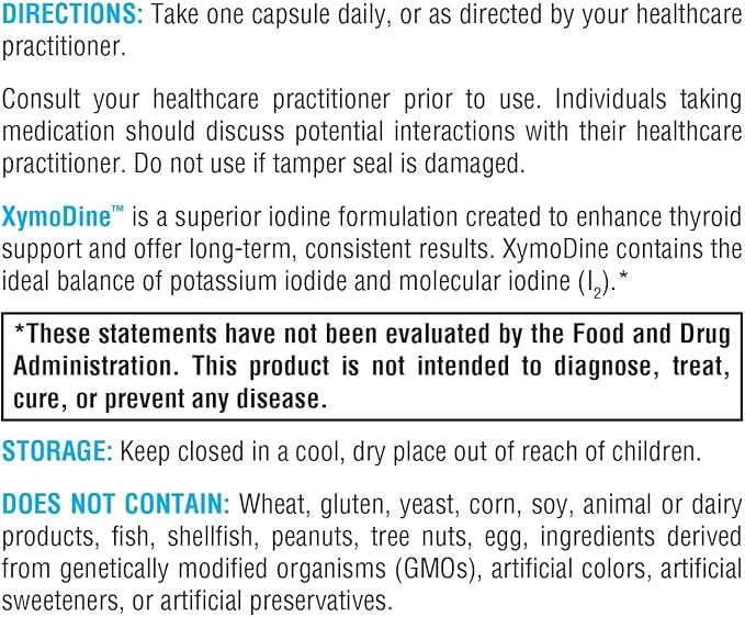 XYMOGEN XymoDine - Iodine Supplement for Thyroid & Hormone Synthesis Support - Potassium Iodide Mineral Formula - Vegetarian Capsules - 90 Capsules