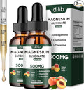 Magnesium Glycinate Liquid Drops Supplement, with Magnesium Glycinate 500mg Ashwagandha, L - Theanine, Chamomile -Support Stress Relief, Bone, Muscle, Mood Peach Flavor 2Pack