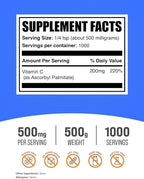 BulkSupplements.com Ascorbyl Palmitate Powder - Vitamin C Ester, Vitamin C Supplement - Gluten Free, 500mg per Serving, 500g (1.1 lbs) (Pack of 1)