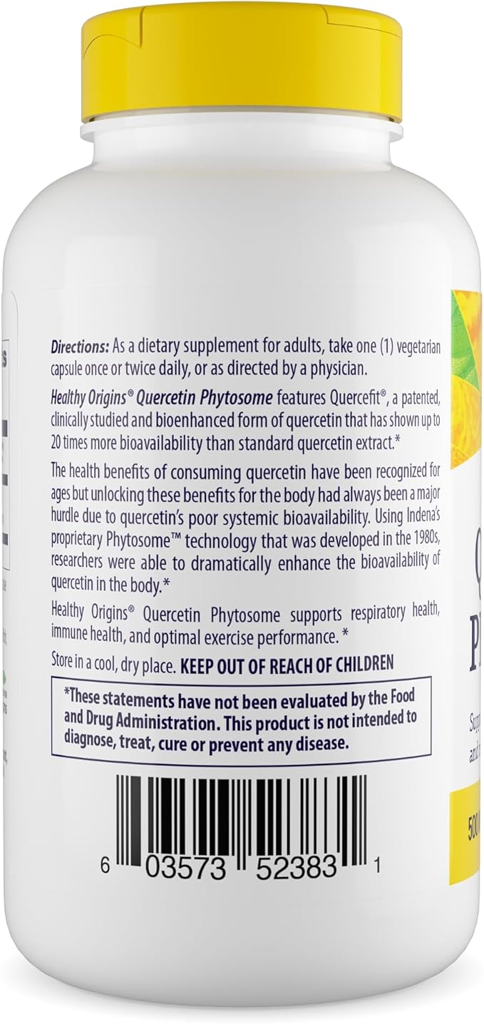 Healthy Origins Quercetin Phytosome 500 mg (Quercefit, High Bioavailability, Immune Support, Respiratory Support, Vegan, Non-GMO, Gluten Free), 120 Veggie Caps