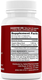 Safrel Organic Maca Root Black, Red, Yellow 1900 MG per Serving - 120 Vegan Capsules Peruvian Maca Root Gelatinized 100% Pure Non-GMO Supports Reproductive Health Natural Energizer