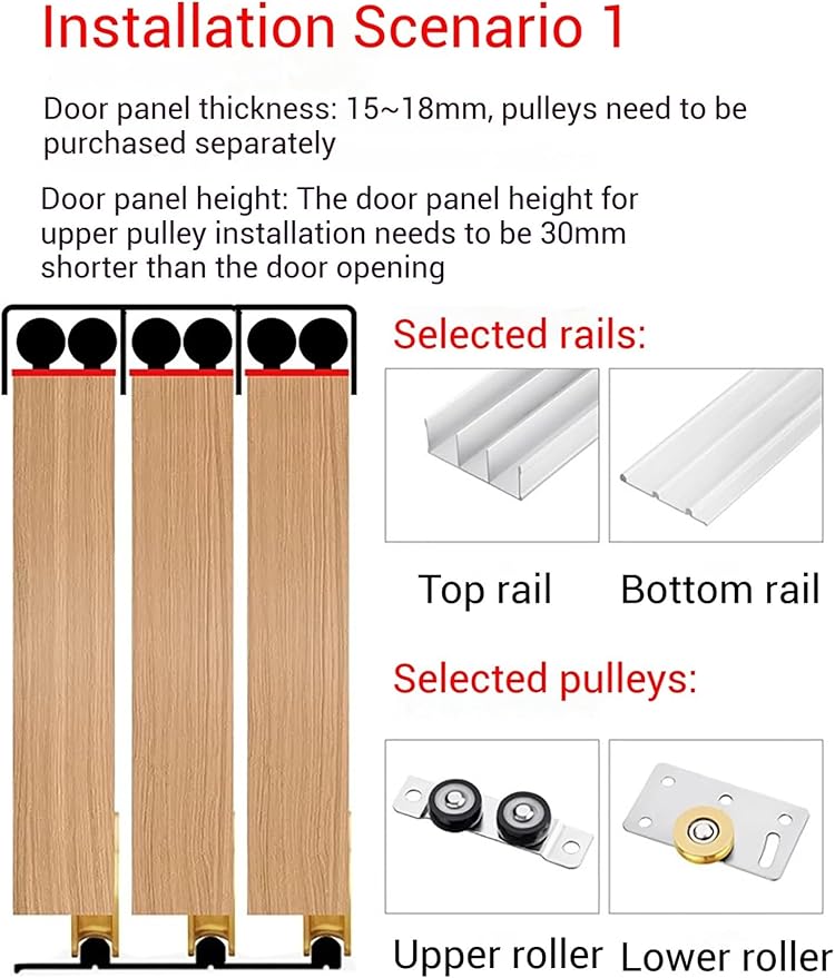 Heavy-Duty Triple Rail Sliding Door Hardware Kit - Adjustable 3-Panel Track System for Closet Doors, 200cm/78.7in, Easy Installation, Durable Aluminum