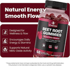 Beet Root Gummies - Super Nitric Oxide Beets Supplement - Red Beetroot Heart Chews with Grape Seed Power & B12- Pomegranate Flavor, 60 Chewables Beets