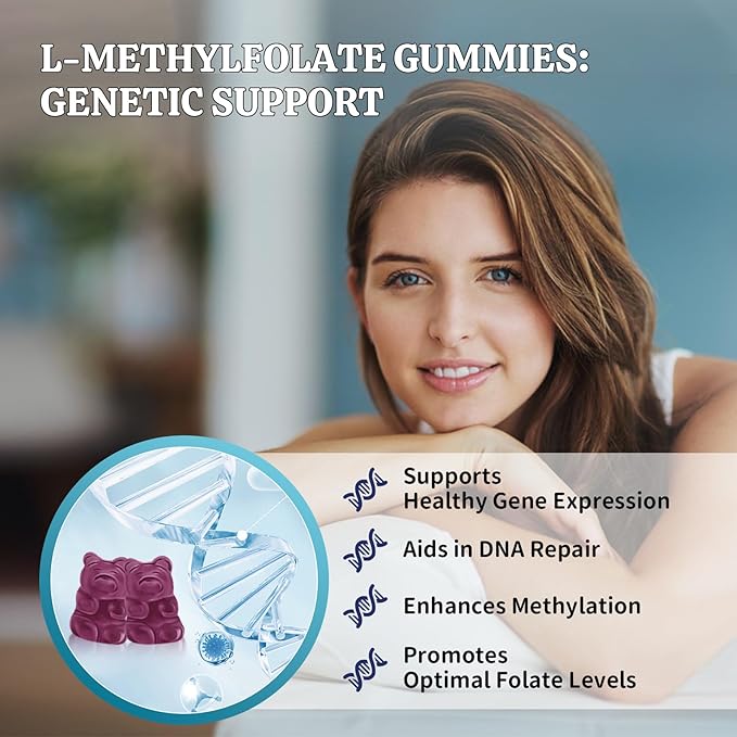 2 Pack L-Methylfolate Gummies with Methyl B12 - Empower Mood, Optimize Brain Health & Fortify Immune System. Blueberry Flavor 120 Count.