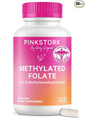 Pink Stork Folate: Methyl Folate - MTHFR Acid, Natural Form of Folic Acid for Pregnancy, Formulated for Mom + Baby, Women-Owned, 60 Capsules (Packaging May Vary)