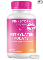 Pink Stork Folate: Methyl Folate - MTHFR Acid, Natural Form of Folic Acid for Pregnancy, Formulated for Mom + Baby, Women-Owned, 60 Capsules (Packaging May Vary)