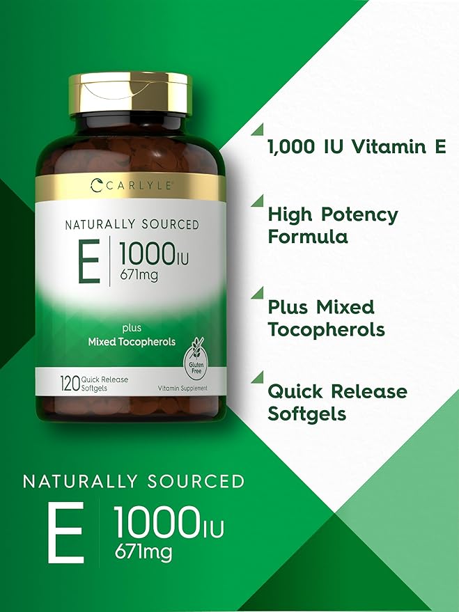Carlyle Vitamin E 1000 IU Softgels | with Mixed Tocopherols | 120 Pills | Naturally Sourced Supplement | Non-GMO and Gluten Free Formula