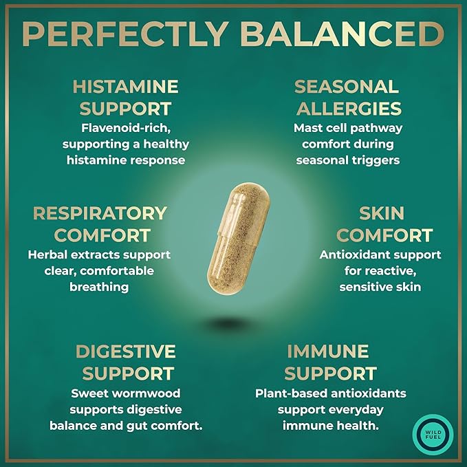 Histamine Block 10:1 Flavonoids Supplements - Quercetin, Stinging Nettle, Atermesia Natural Source Flavonoids - Seasonal Allergy Balance, Histamine Blocker - 60 Homeopathic Allergy Relief D-Hist Caps