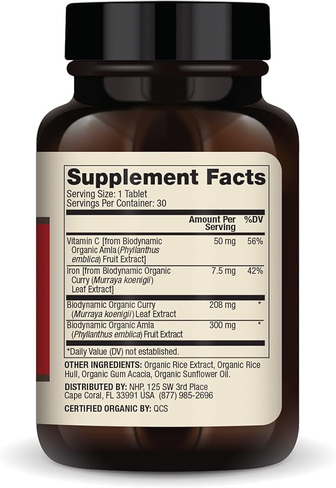 Dr. Mercola Iron from Organic Curry, 30 Servings (30 Tablets), 7.5 mg Iron Per Tablet, Dietary Supplement, Supports Immune Health, Regenerative, Certified USDA Organic, Non-GMO
