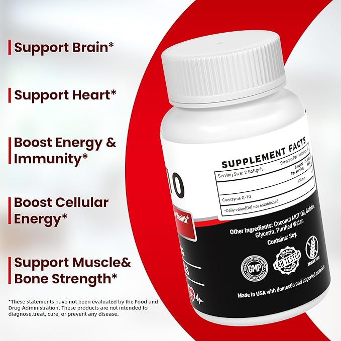 VANI CoQ10 400mg, 90 Softgels, Optimally Absorbed Ubiquinone CoQ10 Dietary Supplement Support for Heart Health & Brain Function, Gluten-Free