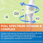 Vitamin K Complex, 2600 mcg K1 & K2 (MK-7 & MK-4), with Vitamin A & D3 5000 IU, Bioavailable, Full Spectrum, for Bone Strength and Heart Health, 90 Softgels