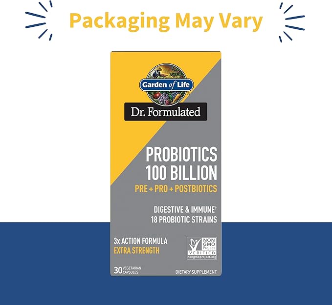 Garden of Life Dr.Formulated Pre, Post & Probiotics 100 Billion CFU Once Daily 3-in-1 Complete Probiotics,Prebiotics & Postbiotics Supplement for Women and Men-Extra Strength,30 Day Supply,(Pack of 2)