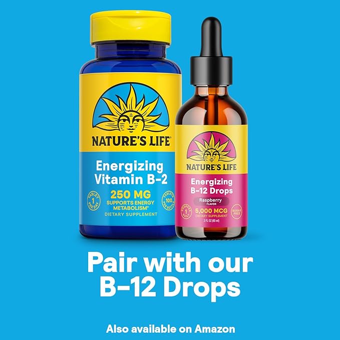 Nature's Life Vitamin B-2 250 mg - Vitamin B2 Energy Pills for Metabolism Support - High-Potency Riboflavin Plus Calcium Supplement - One Per Day - 100 Servings, 100 Tablets