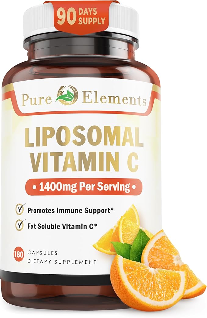 Pure O Elements Vitamin C Liposomal Supplement Capsules 180 Count – High Absorption Ascorbic Acid, Non-GMO, Soy Free, Gluten Free - Pure Vitamin C