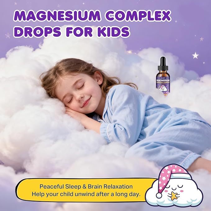 Magnesium Glycinate Liquid for Kids - Magnesium Bisglycinate Drops with L-Theanine, Chamomile & Vitamin B6, B12, C, D3 for Sleep, Relaxation, Immune Support, Calm & Focus - 2 Fl Oz, Pineapple Flavor