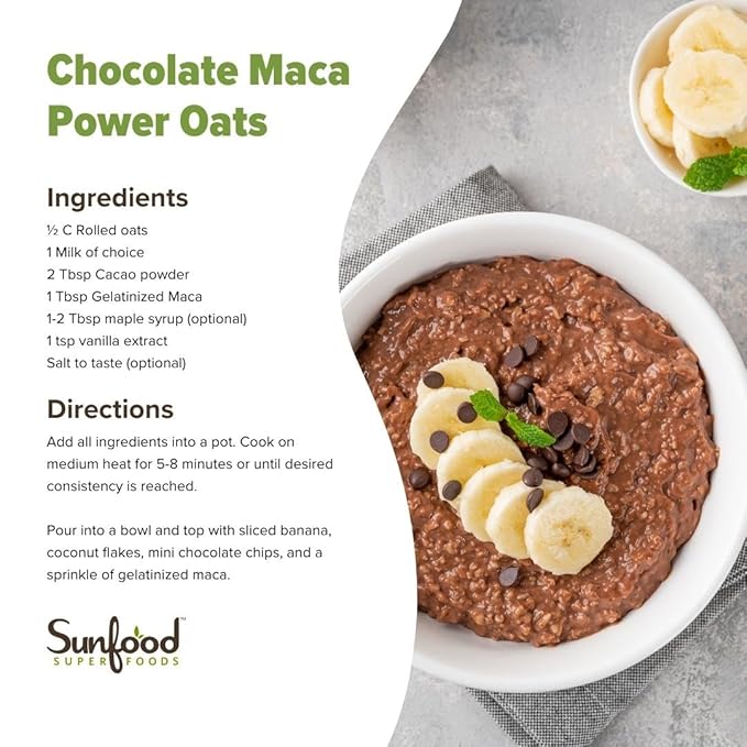 Sunfood Superfood Organic Gelatinized Maca Root Powder - Pure Raw Maca Powder for Women & Men, Use in Coffee or Smoothie, Certified USDA Organic, Non-GMO, Vegan, Gluten Free, Earth Kosher - 8 oz Bag