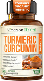 Turmeric Curcumin Supplement with Black Pepper Extract - High Potency Organic Turmeric 1200mg & 95% Curcuminoids for Joint & Digestive Health - Joint Support Supplement - 180 Vegan Curcuma Capsules