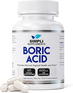 Simpli Supplements Boric Acid Suppositories for Women 600mg – 60 Count | Vaginal pH Balance Support | Feminine Care | Helps Maintain Freshness & Odor Control