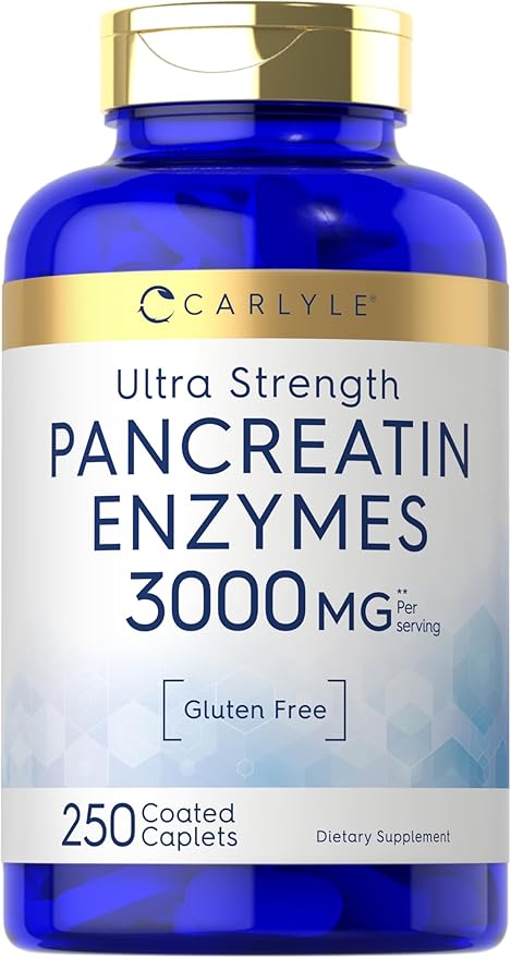 Carlyle Pancreatin Digestive Enzymes | 250 Caplets | with Protease, Amylase & Lipase | High Strength | Non-GMO, Gluten Free Supplement