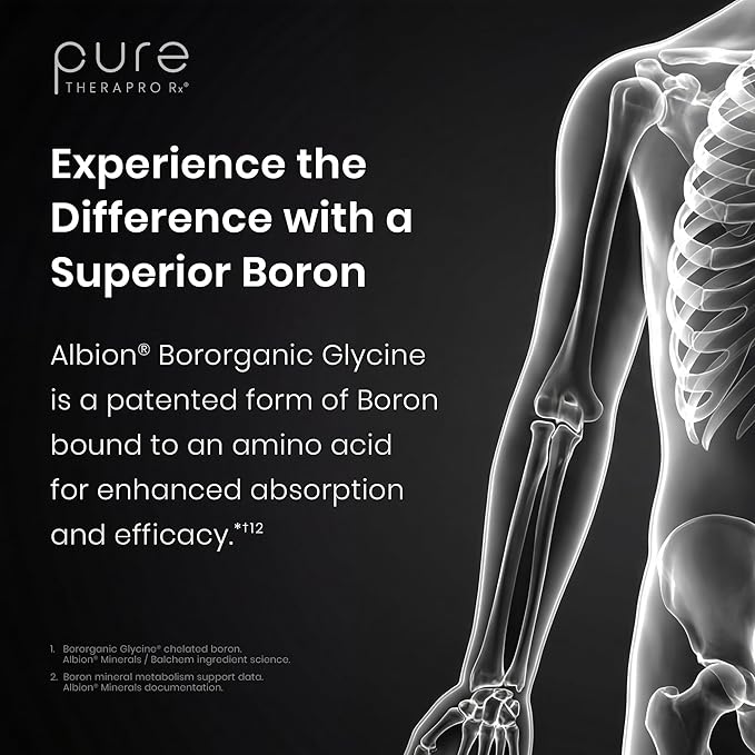 Pure TheraPro Rx Bio Boron 10mg, 3 Months Supply - Bororganic Glycine Boron for Men & Women - Premium Formula for Bone Health, Joint Flexibility, Cardiovascular Function & Immunity Support