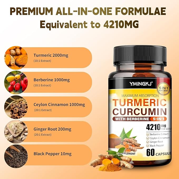 Turmeric Curcumin Supplement with Black Pepper & Bioactive Botanicals, Turmeric,Ginger,Berberine,Ceylon Cinnamon, – Premium Supplement for Daily Wellness Support 60 Capsules 3 Pack