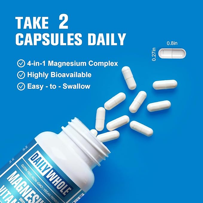 Magnesium Glycinate 4-in-1 Complex for Women, 976mg of Magnesium Glycinate, Citrate, Malate, L-Threonate & Vitamin B6 Supplement for Health | Third Party Tested, Gluten Free, Non-GMO - Easy to Swallow