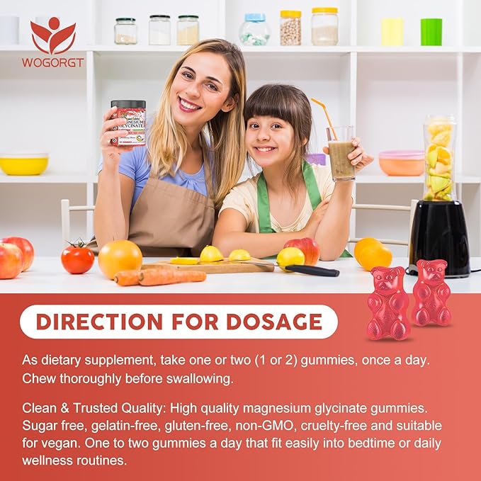 Magnesium Glycinate Gummies for Kids & Adults - Relaxation & Cognition Support - 400/200mg Magnesium Supplement with L-Theanine, B6, D3 & K2 - Vegan, Sugar Free, Strawberry Flavor, 60 Ct (2Pack)