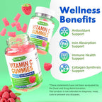 MEENCCD Organic Vitamin C Gummies for Adults, Chewable Vitamin C Gummies with Zinc for Antioxidant Support, Vegan, Non-GMO, Sugar-Free, Raspberry Flavor, 60 Count