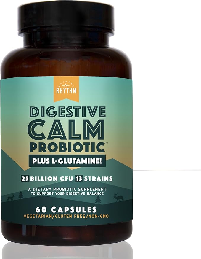 Natural Rhythm Digestive Calm Probiotic + L-Glutamine – 25 Billion CFU, 13 Strains, Digestive & Immune Support Supplement, Vegetarian Capsules (60 Count)