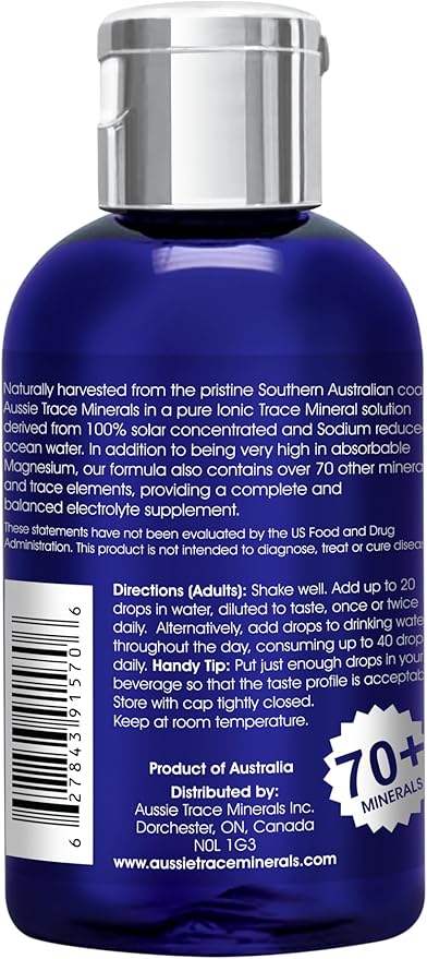 Aussie Trace Minerals - with Peppermint Organic Extracts | 2oz / 60mL | Electrolyte Hydration Drops | Magnesium Rich, Low Sodium