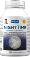 ANDREW LESSMAN Night Time 180 Capsules - 3mg Melatonin, Valerian, Ashwagandha, Passionflower, Hops, Chamomile. No Morning Grogginess. Natural Support, Gentle Restful Sleep. Easy to Swallow Capsules