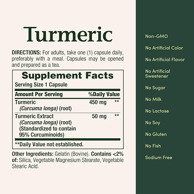 Nature's Bounty Turmeric Capsules, Herbal Supplement with Plant-Based Antioxidants, 450 Mg, 60 Ct