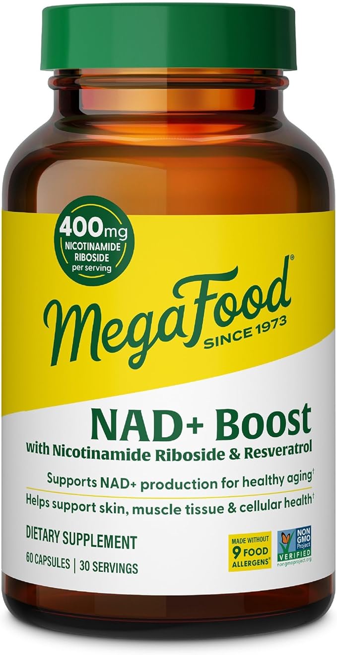 MegaFood NAD+ Supplement with Nicotinamide Riboside & Resveratrol - NMN Supplement Alternative - Vitamin B12, B6, Methylfolate & Niacin - NAD for Healthy Aging - Non-GMO - 60 Capsules, 30 Servings