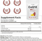 CoQ10 400mg with Omega 3 Fatty Acids, 300 Softgel | Stable High Absorption Form – Antioxidant Support for Heart & Energy Health – Extra Strength Coenzyme Q10 Supplement