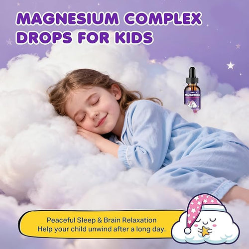 2 Pack Magnesium Glycinate Liquid for Kids - Magnesium Bisglycinate Drops with L-Theanine, Chamomile & Vitamin B6, B12, C, D3 for Sleep, Relaxation, Immune Support, Calm & Focus - 4 Fl Oz, Mixed Berry