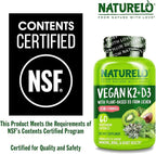 NATURELO Vitamin D3 K2 - Vegan with Plant Based D3 from Lichen - Natural Supplement for Immune System, Bone Support, Heart Health - Whole Food - Non-GMO - Gluten Free, 60 Capsules