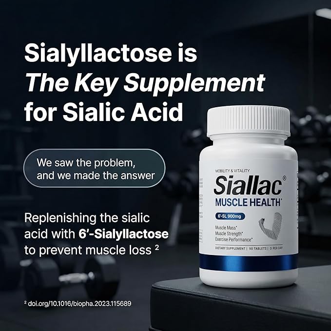 Muscle Health - Enhance Muscle Mass & Strength, Fast Workout Recovery, Reduce Fatigue & Boost Exercise Performance, 6-Sialyllactose (6-SL), 900mg, 90 Tablets (4-Pack | Best Value)