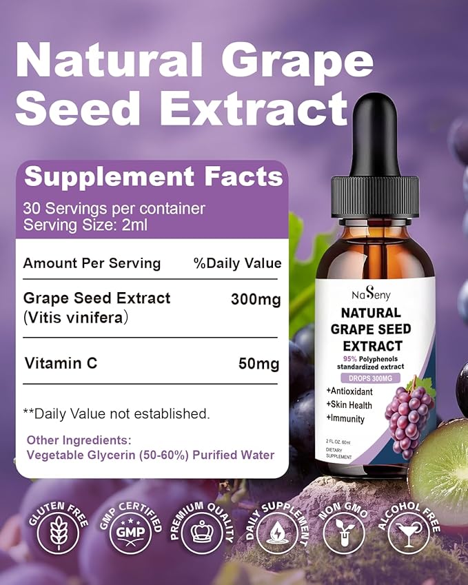 L-Lysine 1000mg Liquid Drops, L-Lysine Supplement for Essential Amino Acid Supplement for Lips & Oral Health & Collagen Formation Support, Natural Grape Seed Extract Drops-300 mg Grape Seed Extract L