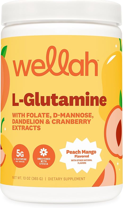 Wellah L-Glutamine Peach Mango (50 Servings) - 5g L-Glutamine Per Serving, Sweetened with Stevia
