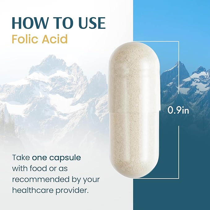 Vykee Nutrition Folic Acid Capsules - Supports Body Processes, Prenatal Health and Energy - Vitamin B9 Supplement for Women - Vegan, Non-GMO, Gluten Free - 1100 mcg, 120 Count