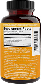 Viva Naturals Vitamin C and Zinc Supplement (250 Capsules) - 1000 mg Vitamin C with Zinc 20 mg Antioxidant Supplements for Immune Support, Vitamin Supplement for Adults