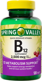 Spring Valley Vitamin B12 Quick-Dissolve Tablets Dietary Supplement | Vitamin B12 2500 mcg | B Vitamins | Vitamin B12 Complex for Women and Men | 120 Tablets Bundle with Lual's 45 Diabetes Decoded