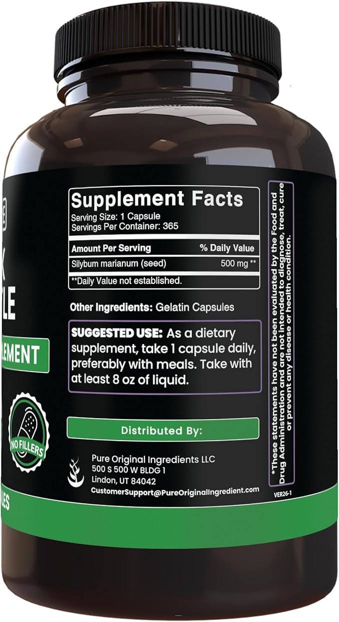 Pure Original Ingredients Milk Thistle (365 Capsules) No Magnesium Or Rice Fillers, Always Pure, Lab Verified