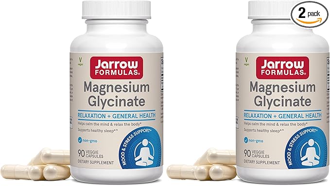Jarrow Formulas Magnesium Glycinate Veggie Capsules - 360 mg Magnesium per Serving,Supports Relaxation and Healthy Sleep,30 Day Supply,90 Count (Pack of 2)